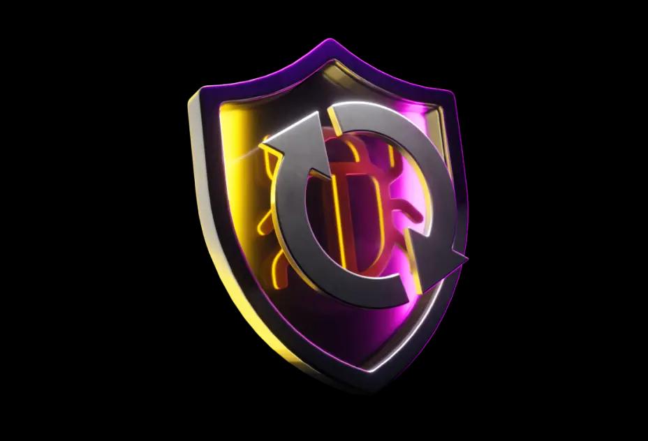 A shield with an update icon and a bug icon
